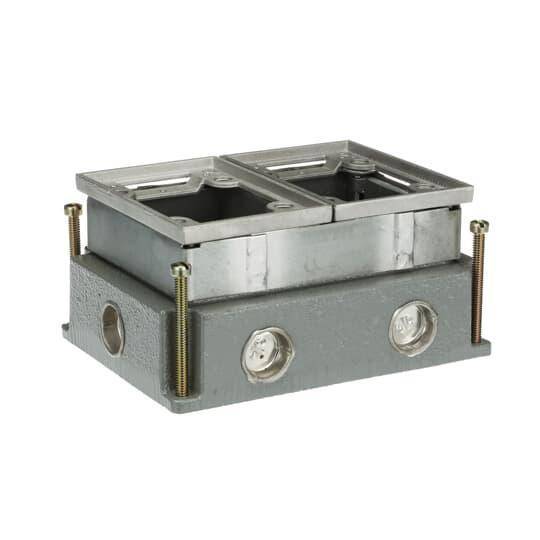 Steel City® 642-AL 640 Fully Adjustable Flush Service Floor Box With Aluminum Trim Ring, Aluminum, 74 cu-in Capacity, 2 Gangs, 5-1/2 in L x 7 in W x 3-5/8 in H