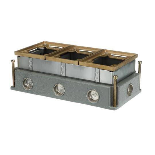 Steel City® 643 640 Fully Adjustable Flush Service Floor Box, Cast Iron, 111 cu-in Capacity, 3 Gangs, 5-1/2 in L x 10 in W x 3-5/8 in H
