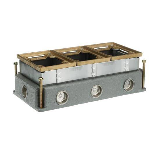 Steel City® 643 640 Fully Adjustable Flush Service Floor Box, Cast Iron, 111 cu-in Capacity, 3 Gangs, 5-1/2 in L x 10 in W x 3-5/8 in H