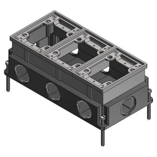 Steel City® 643-1-1/4AL Flush Service Floor Box, Aluminum, 111 cu-in, 3 Gangs, 5-1/2 in L x 10 in W x 3-5/8 in D