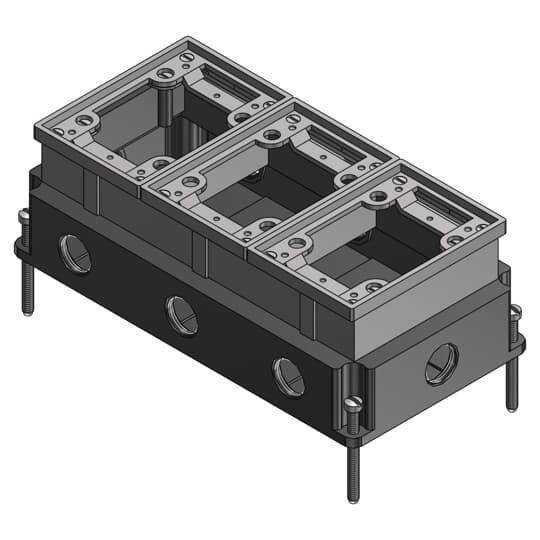 Steel City® 643-AL 640 Fully Adjustable Flush Service Floor Box With Aluminum Trim Ring, Aluminum, 111 cu-in Capacity, 3 Gangs, 5-1/2 in L x 10 in W x 3-5/8 in H