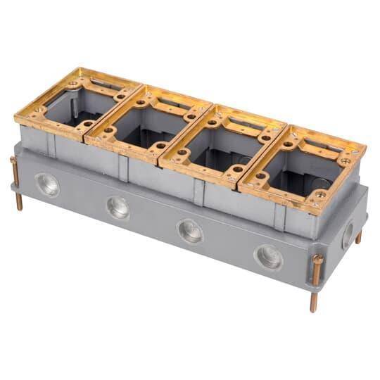 Steel City® 644 640 Fully Adjustable Flush Service Floor Box, Cast Iron, 148 cu-in Capacity, 4 Gangs, 5-1/2 in L x 12-15/16 in W x 3-5/8 in H