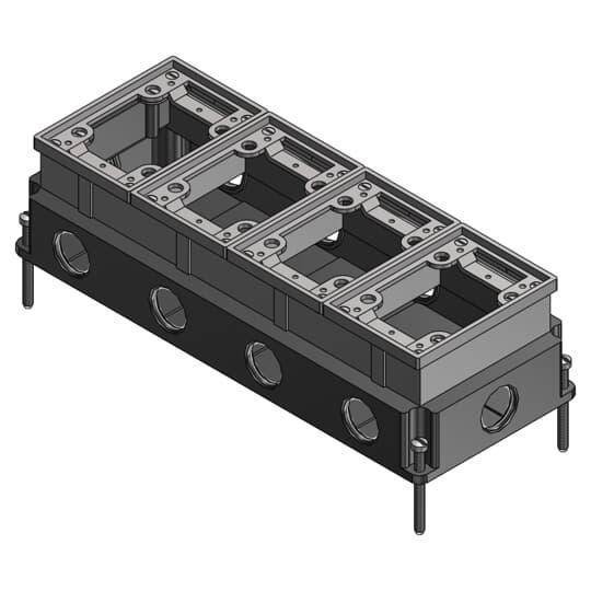 Steel City® 644-1AL Fully Adjustable Flush Service Floor Box With Aluminum Trim Ring, Aluminum, 148 cu-in Capacity, 4 Gangs, 5-1/2 in L x 12-15/16 in W x 3-5/8 in H
