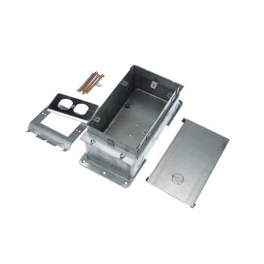 Steel City® 664-SC Recessed Service Floor Box, Stamped Steel, 90 cu-in Capacity, 2 Gangs, 8 Knockouts, 10-1/4 in L x 4-11/16 in W x 3-3/4 in H