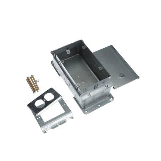 Steel City® 664-SC Recessed Service Floor Box, Stamped Steel, 90 cu-in Capacity, 2 Gangs, 8 Knockouts, 10-1/4 in L x 4-11/16 in W x 3-3/4 in H