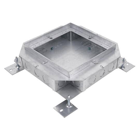 Steel City® 667-SC Recessed Service Floor Box, Stamped Steel, 128 cu-in Capacity, 4 Gangs, 6 Outlets, 20 Knockouts, 13 in L x 13 in W x 3 in D