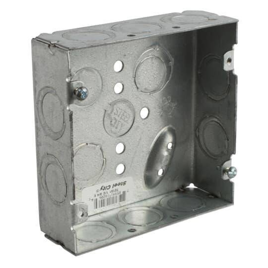 Steel City® 72151-1/2-3/4-E Outlet Box, Steel, 29.5 cu-in Capacity, (1) Outlets, (16) Knockouts, 4-11/16 in H x 4-11/16 in W x 1-1/2 in D