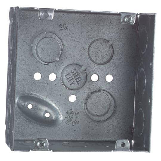 Steel City® 72171-1/2-3/4-E Outlet Box, Steel, 42 cu-in Capacity, (1) Outlets, (16) Knockouts, 4-11/16 in H x 4-11/16 in W x 2-1/8 in D