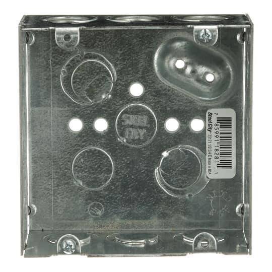 Steel City® 72171-1/2-3/4-E Outlet Box, Steel, 42 cu-in Capacity, (1) Outlets, (16) Knockouts, 4-11/16 in H x 4-11/16 in W x 2-1/8 in D