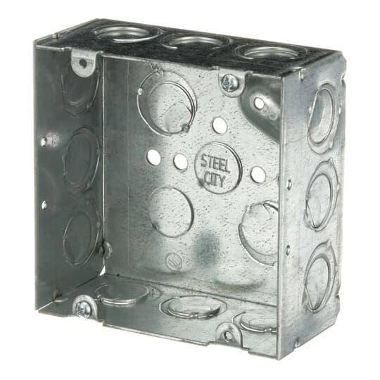 Steel City® 72171-1/2-3/4-E Outlet Box, Steel, 42 cu-in Capacity, (1) Outlets, (16) Knockouts, 4-11/16 in H x 4-11/16 in W x 2-1/8 in D