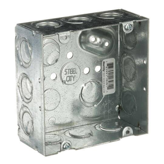 Steel City® 72171-1/2-3/4-E Outlet Box, Steel, 42 cu-in Capacity, (1) Outlets, (16) Knockouts, 4-11/16 in H x 4-11/16 in W x 2-1/8 in D
