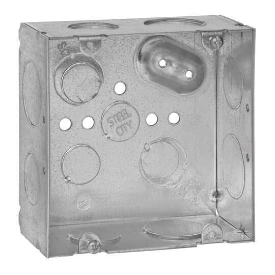 Steel City® 72171-3/4-1 Outlet Box, Steel, 42 cu-in Capacity, (1) Outlets, (16) Knockouts, 4-11/16 in H x 4-11/16 in W x 2-1/8 in D