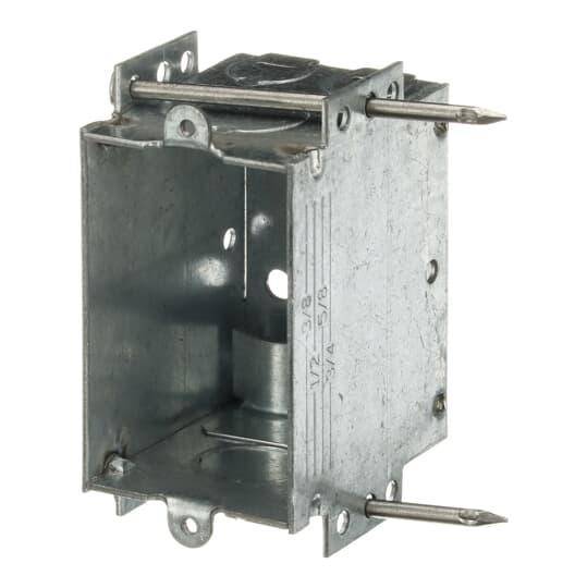 Steel City® A257-25 Non-Gangable Switch Box With C-5 Non-Metallic Cable Clamps and Nails Slanted, Steel, 12.5 cu-in Capacity, 1 Outlets, 5 Knockouts, 2 in W x 2-1/2 in D x 3 in H
