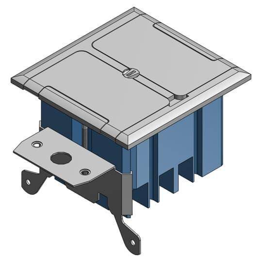 Carlon® Adjust-A-Box® B234BFSS Adjustable Non-Metallic Floor Box, Stainless Steel, 34 cu-in Capacity, 2 Gangs, 4-3/4 in L x 5 in W x 3 in H