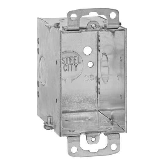 Steel City® CW1/2-25 Gangable Welded Style Switch Box, Steel, 14 cu-in Capacity, 1 Gang, 1 Outlet, 3 Knockouts, 2 in W x 2-3/4 in D x 3 in H