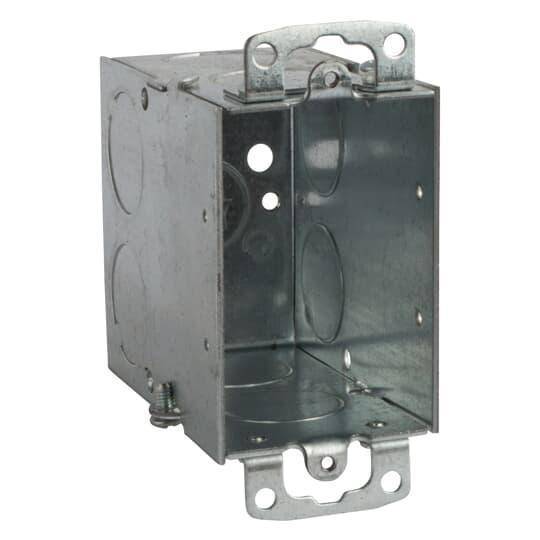 Steel City® CY-3/4 Gangable Switch Box, Steel, 18 cu-in Capacity, 1 Gang, 1 Outlet, 5 Knockouts, 2 in W x 3-1/2 in D x 3 in H
