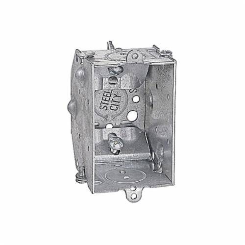 Steel City® LCLE-25 Gangable Welded Style Switch Box, Steel, 10.5 cu-in Capacity, 1 Gang, 1 Outlet, 4 Knockouts, 2 in W x 2-1/4 in D x 3 in H