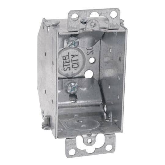 Steel City® LCNOW-25 Gangable Beveled Corner Switch Box With Knockout, Steel, 10.5 cu-in Capacity, 1 Gangs, 1 Outlets, 4 Knockouts, 2 in W x 2-1/4 in D x 3 in H