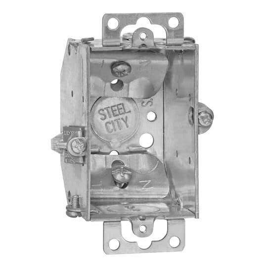Steel City® LCOWC-20R Gangable Beveled Corner Switch Box With Knockout, Steel, 10.5 cu-in Capacity, 1 Outlets, 2 in W x 2-1/4 in D x 3 in H