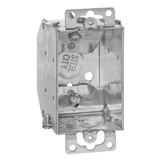 Steel City® LCOW-25L Gangable Beveled Corner Switch Box With Knockout, Steel, 10.5 cu-in Capacity, 1 Outlets, 2 in W x 2-1/4 in D x 3 in H