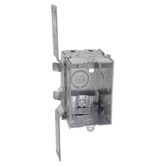 Steel City® LXWV-25 Gangable Switch Box, Steel, 12.5 cu-in Capacity, 1 Gangs, 1 Outlets, 5 Knockouts, 2 in W x 2-1/2 in D x 3 in H