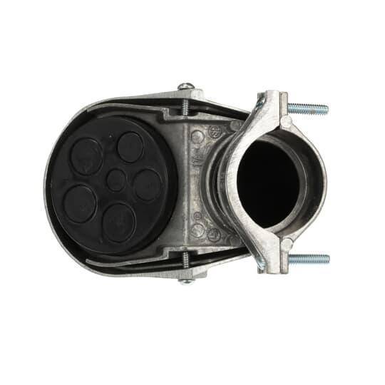 Steel City® SH-105 Clamp-On Service Cable Cap, 1-1/2 in, (6) 19/32 in, 7/16 in, 5/8 in Hole, For Use With EMT/Rigid/IMC Conduits, Aluminum