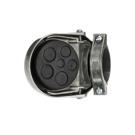 Steel City® SH-105 Clamp-On Service Cable Cap, 1-1/2 in, (6) 19/32 in, 7/16 in, 5/8 in Hole, For Use With EMT/Rigid/IMC Conduits, Aluminum