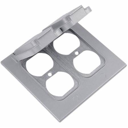 2-Gang, 4-5/8" x 4-9/16", Thomas & Betts Corporation 2CCD Weatherproof Device Box Cover, 2-Duplex Receptacle, Silver