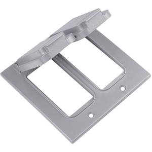 2-Gang, 3-3/4" x 3-11/16", Thomas & Betts Corporation 2CCG Weatherproof Device Box Cover, 2-GFCI Receptacle, Silver