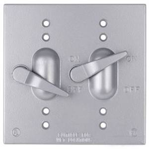 2-Gang, 4-5/8" x 4-9/16", Thomas & Betts Corporation 2CCT Weatherproof Switch Box Cover and Operator, 1-Switch Device, Silver
