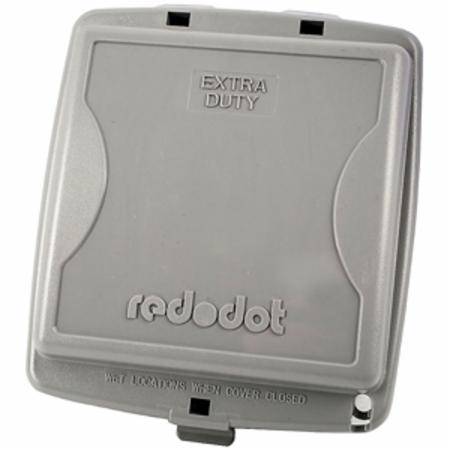 2-Gang, 5-9/16" x 2-7/8" x 6-5/8", Thomas & Betts Corporation 2CKPM-G Red Dot® Weatherproof While-In Use Box Cover, GFCI/Single/Duplex Receptacle, Gray Top/Bottom