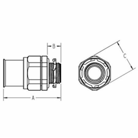T&B® 3723 Straight Conduit Connector With Insulated Throat, Sealing Ring, Iron Retainer, 1 in Trade, Malleable Iron