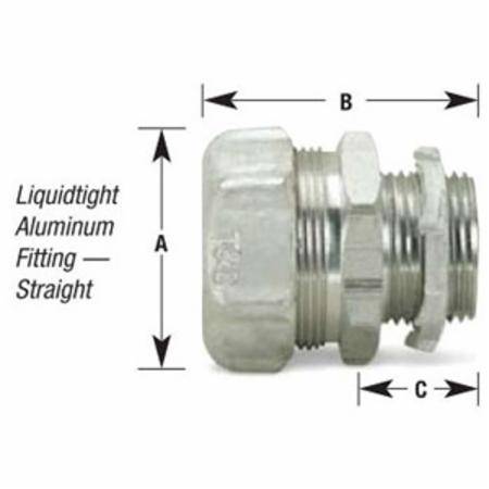 T&B® 5234AL Non-Insulated Straight Conduit Connector, 1 in Trade, Aluminum, Clear Chromate Coated/Zinc Plated