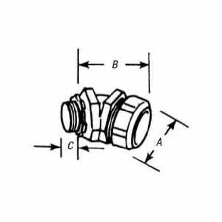 T&B® 5246 Non-Insulated Conduit Connector, 1-1/2 in Trade, 45 deg, Malleable Iron, Chromate Coated/Electro-Zinc Plated