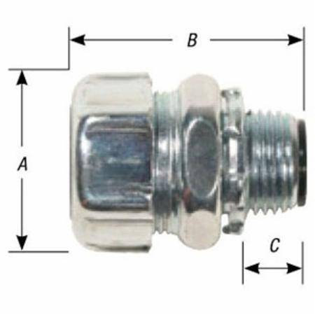 T&B® 5333-HT High Temperature Insulated Straight Conduit Connector, 3/4 in Trade, Steel, Clear Chromate Coated/Zinc Plated
