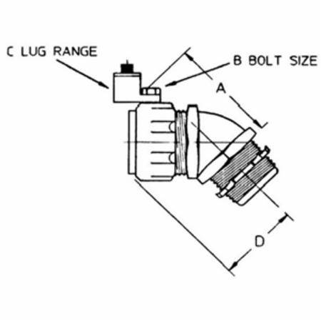 T&B® 5350GR External Bonding Insulated Grounding Connector, 4 in Trade, 45 deg, Malleable Iron, Chromate Coated/Electro-Zinc Plated