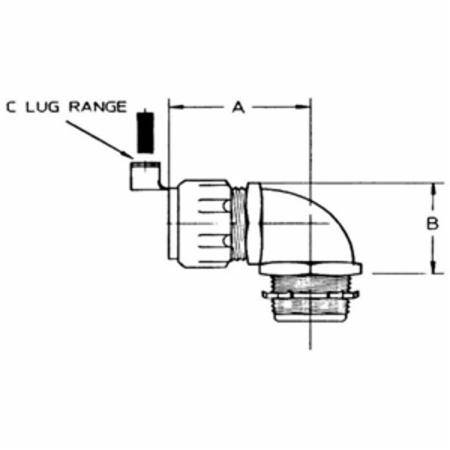 T&B® 5353GR External Bonding Insulated Grounding Connector With Revolver Lug, 3/4 in Trade, 90 deg, Malleable Iron, Chromate Coated/Electro-Zinc Plated