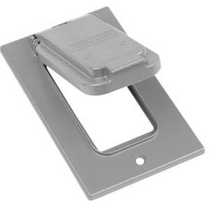 1-Gang, 2-13/16" x 4-9/16", Thomas & Betts Corporation CCGV-L Weatherproof Device Box Cover, 1-GFCI Receptacle, Silver