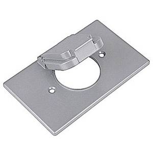 1-Gang, 4-9/16" x 2-13/16", Thomas & Betts Corporation CCS Weatherproof Device Box Cover, (1) 1.485" Dia Single Receptacle, Silver