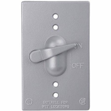1-Gang, 2-13/16" x 4-9/16", Thomas & Betts Corporation CCT Weatherproof Switch Box Cover and Operator, 1-Switch Device, Silver