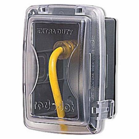 1-Gang, 4-11/16" x 2-7/8" x 6-5/32", Thomas & Betts Corporation CKPM-BULK Red Dot® Weatherproof While-In Use Box Cover, GFCI/Single/Duplex Receptacle, Clear Top/ Gray Bottom
