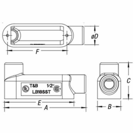 T&B® BlueKote® LB18SST Type LB Conduit Body With Cover, Gasket and Screw, 1/2 in Hub, Form 8 Form, 5.8 cu-in Capacity, 316 Stainless Steel, Polished