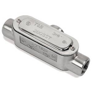 T&B® BlueKote® T48SST Type T Conduit Body With Cover, Gasket and Screw, 1-1/4 in Hub, Form 8 Form, 24 cu-in Capacity, 316 Stainless Steel, Polished