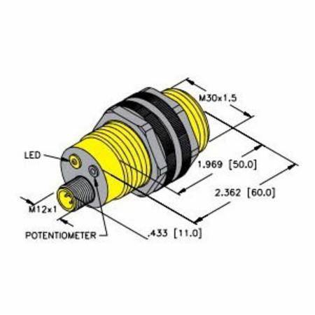 10 to 65 VDC, 30 MM Threaded Barrel, Turck, Inc. 2503038 Capacitive Proximity Sensor, 10 MM Sensing Distance, 3-Wire DC PNP/NO Output