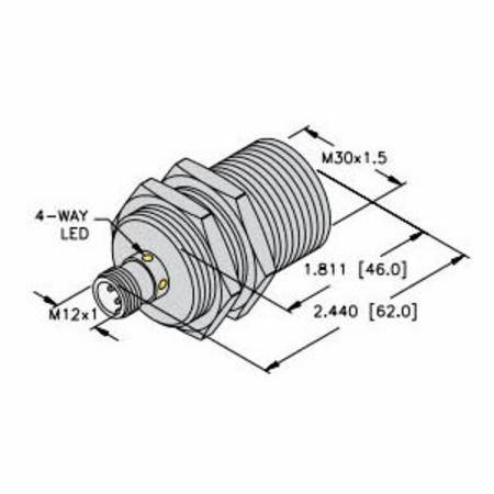 10 to 30 VDC, 30 MM Dia Threaded Barrel, Turck, Inc. 1636140 Uprox® Inductive Proximity Sensor, 10 MM Sensing Distance, 3-Wire DC PNP/NO Output