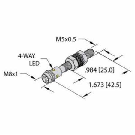 Turck 4608740 Shielded Inductive Sensor, 3-Wire DC NPN Output, NO Contact, 10 to 30 VDC