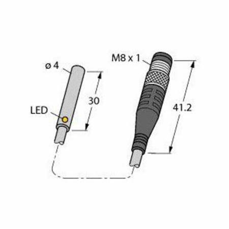 10 to 30 VDC, Turck Inc. BI1-EH04-AP6X-0.25-PSW-3M-P7 Inductive Sensor, 1 MM Sensing Distance, 1NO