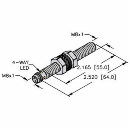10 to 30 VDC, 8 MM Dia Threaded Barrel, Turck, Inc. 4602050 Inductive Proximity Sensor, 2 MM Sensing Distance, 3-Wire DC PNP/NO Output