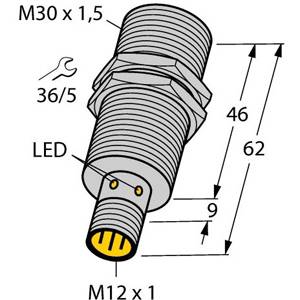 10 to 30 VDC, 30 MM Dia Barrel, Turck Inc. M1636150 Inductive Sensor, 10 MM Sensing Distance, NO/NPN Output