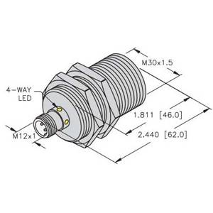 10 to 30 VDC, 30 MM Dia Barrel, Turck Inc. M1636150 Inductive Sensor, 10 MM Sensing Distance, NO/NPN Output